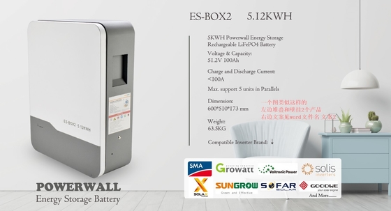 태양 에너지 저장 시스템용 벽에 장착된 5kWh 10kWh LiFePO4 인산화력 배터리