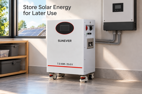 SUNEVER 7.68kWh 25.6V 300Ah 가정 에너지 저장 및 오프 그리드 백업 전원용 LiFePO4 리튬 태양광 배터리