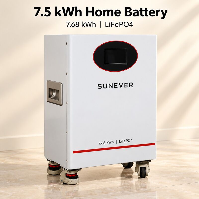 SUNEVER 7.68kWh 25.6V 300Ah 가정 에너지 저장 및 오프 그리드 백업 전원용 LiFePO4 리튬 태양광 배터리